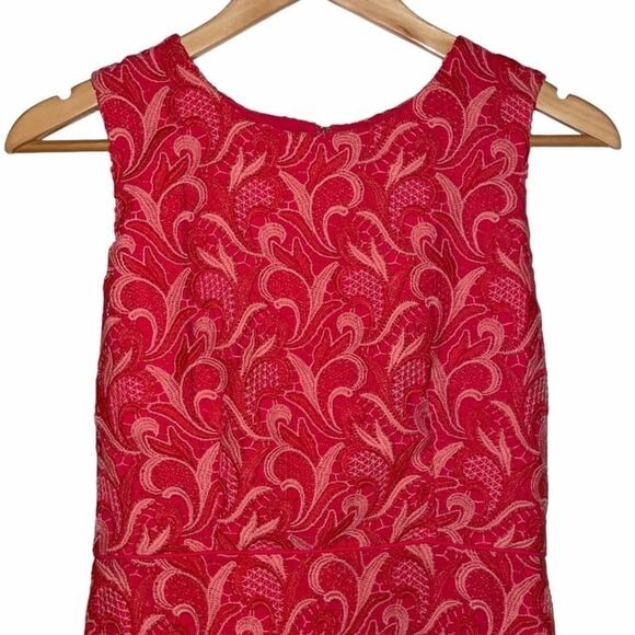 Ann Taylor Two Tone Lace Overlay Dress Peony Coral - Picture 4 of 10